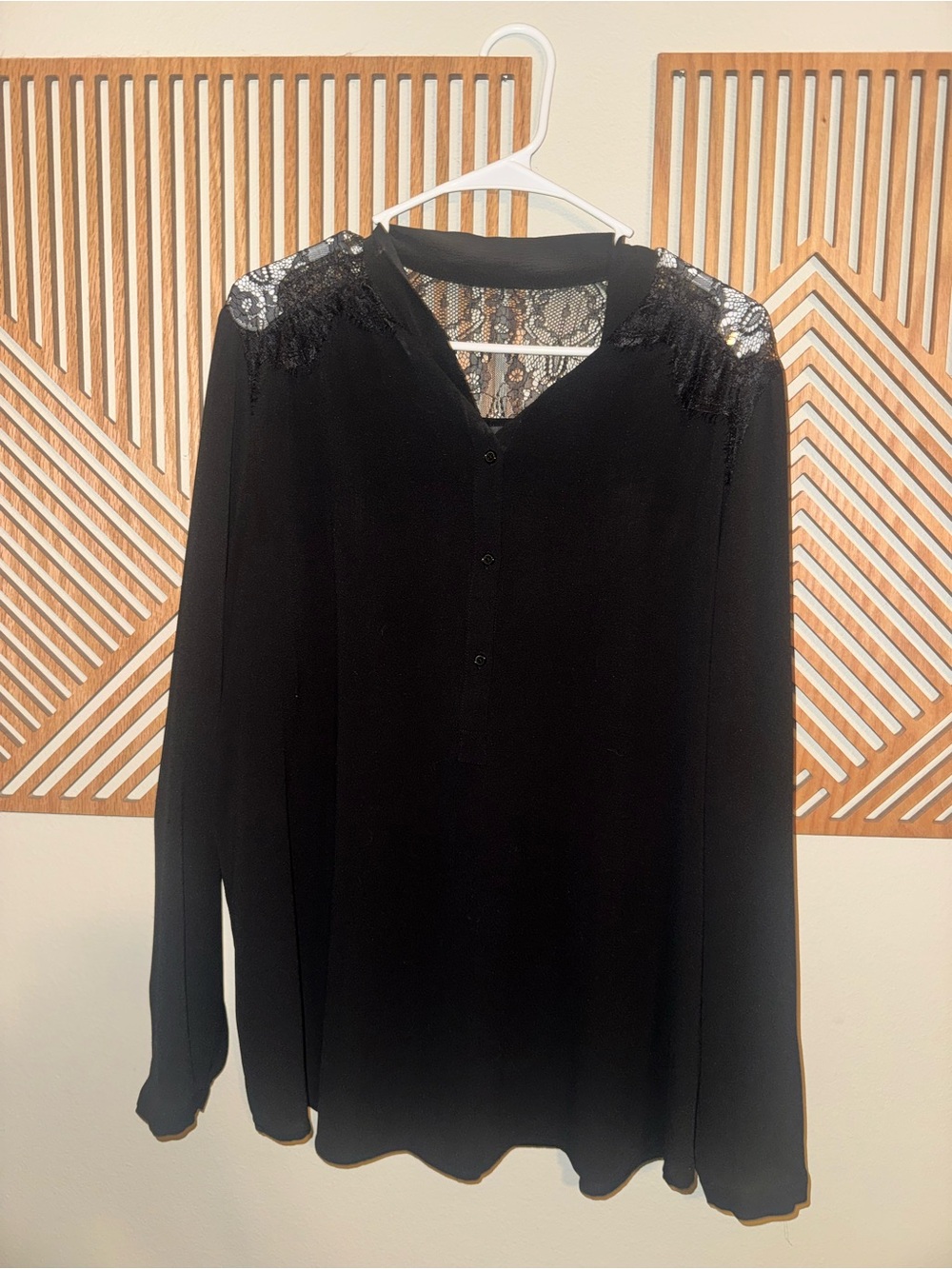 Windsor Black Lace-Embellished Long Sleeve Blouse